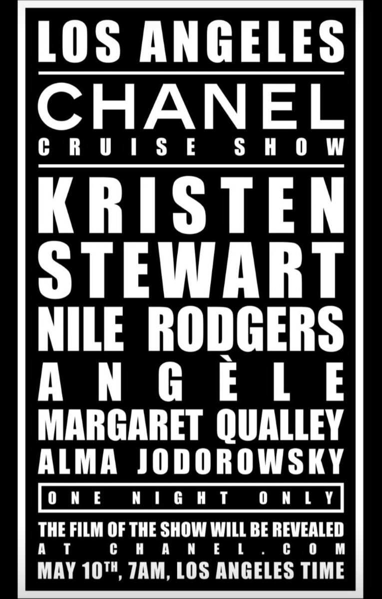 Анонс шоу Chanel Cruise 2023/24 в Лос-Анжелесе. Aвтор Андрэ Сарайва. Материал Chanel.