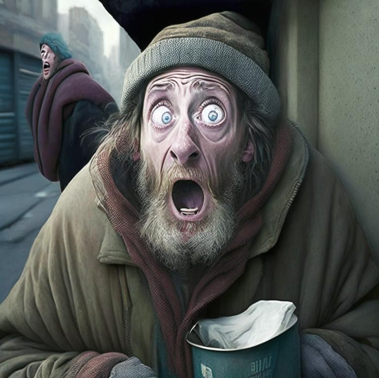 Бездомный в шоке от того, что ему собираются навязать борьбу