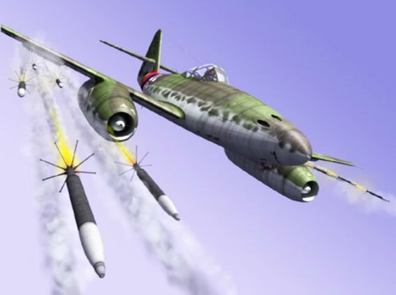 Запуск с Me 262 ракет класса "воздух-воздух" по бомбардировщикам противника