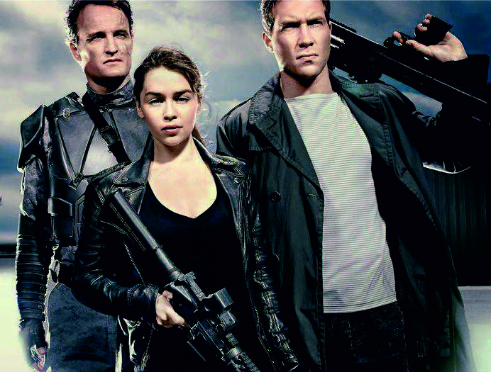 Джейсон Кларк, Эмилия Кларк и Джай Кортни в фильме "Терминатор: Генезис"