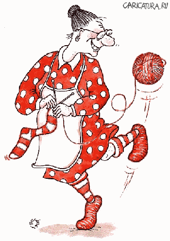 Карикатура "Бабушка-болельщица" Геннадия Чегодаева. Не вязанием единым, как говорится...