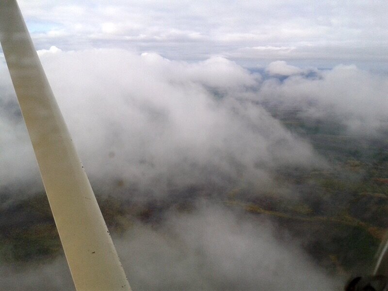 А под облаками однообразный таежный пейзаж