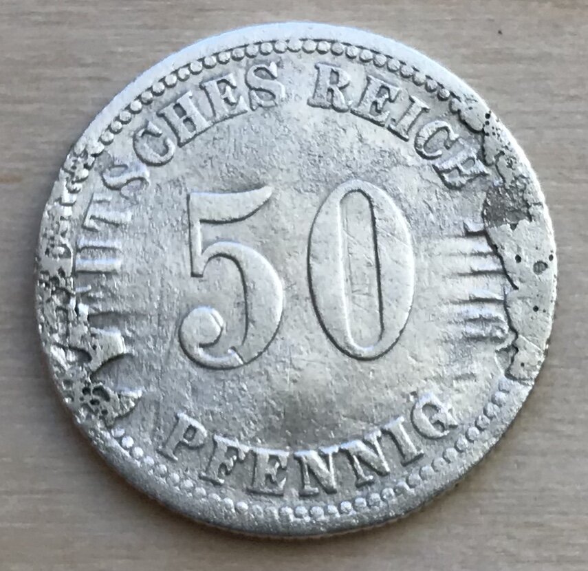 Серебряная монета 50 рейхфенингов 1876 года Кайзеровская Германия