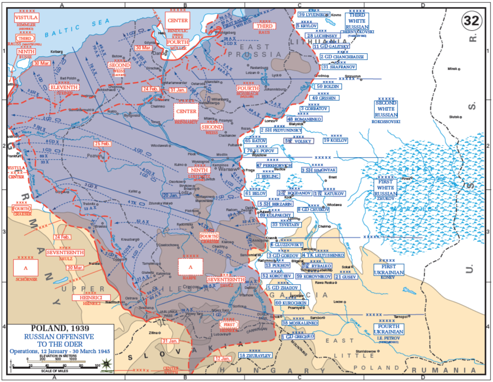 январь - март 1945, операции в Польше, Восточной Пруссии и Силезии (источник - военная академия США, USMA) 