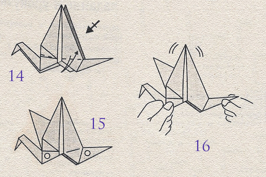 Оригами журавлики поэтапно. Оригами Журавлик машущий крыльями. Оригами птичка Журавлик. Оригами летающий Журавлик. Журавлик из бумаги схема.
