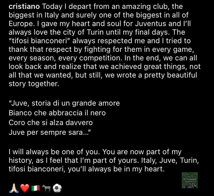 Пост Криштиану Роналду в Instagram @cristiano