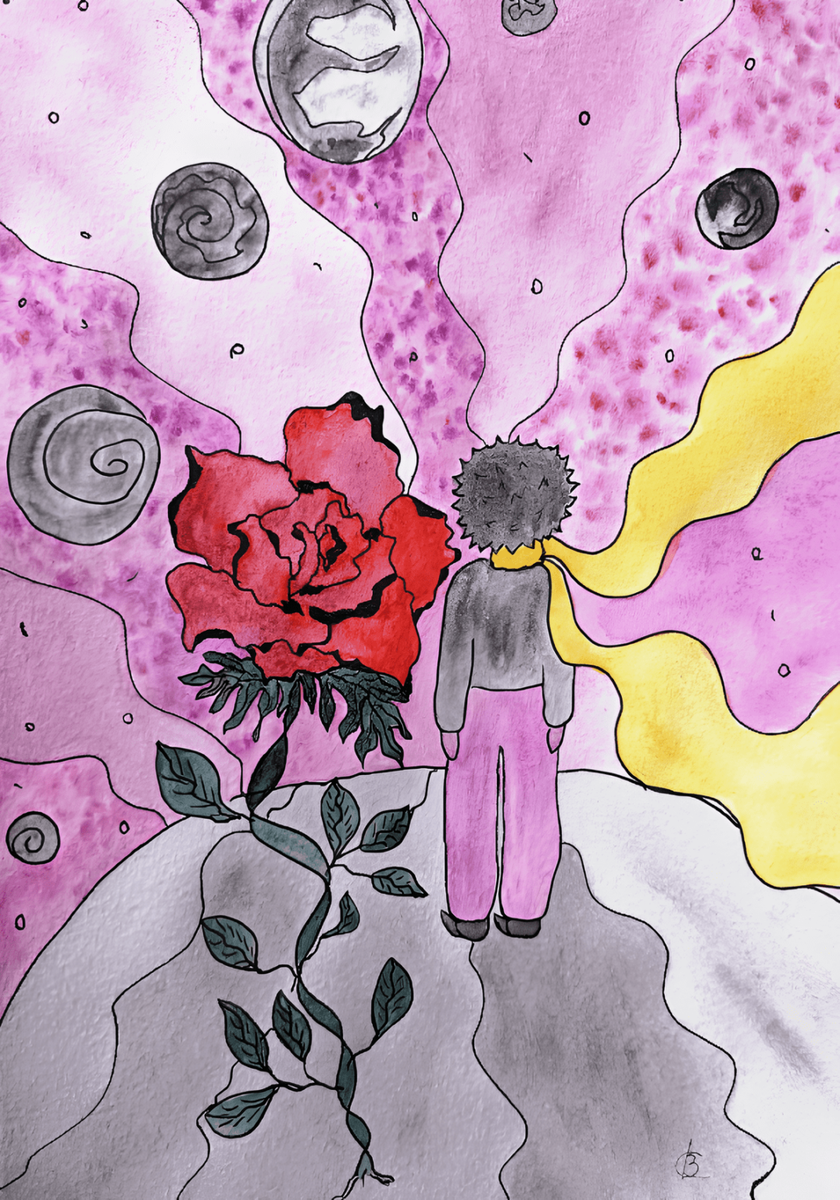 Маленький Принц и Роза. Акварель. Вилена Салтыкова