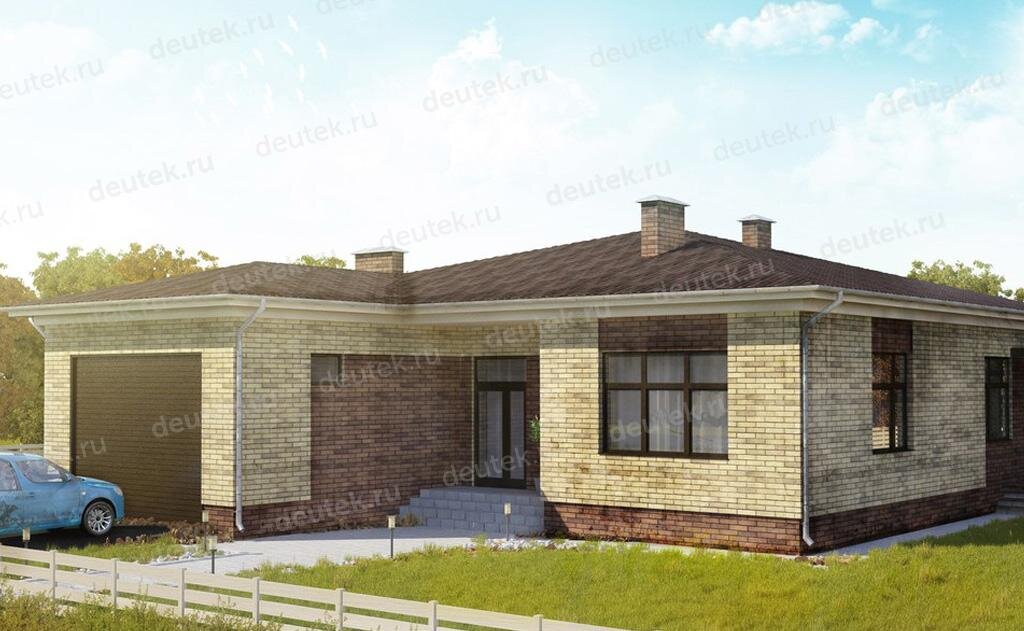 Проект одноэтажного дома 217 м2 из газобетона с гаражом и террасой - DT0308