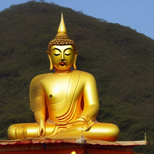 Золотой будда сидит в позе лотоса