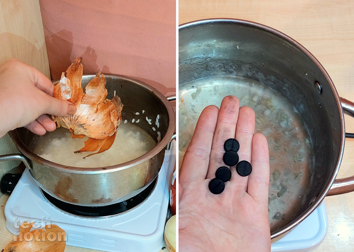 Для чего нужно варить рис с луковой шелухой и кипятить активированный уголь / Изображение: дзен-канал technotion