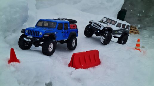 RC Jeep Gladiator против Jeep Wrangler на зимнем бездорожье ... Axial SCX24 OFFroad 4x4, часть 1