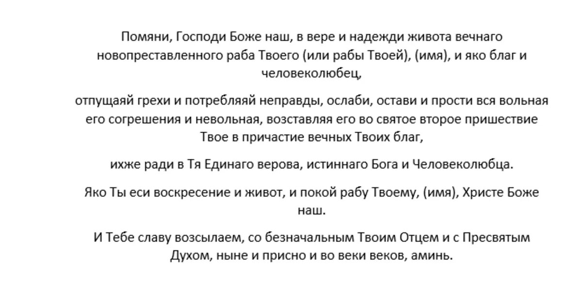 Молитва об усопших, на 40 дней, поминальная, за упокой