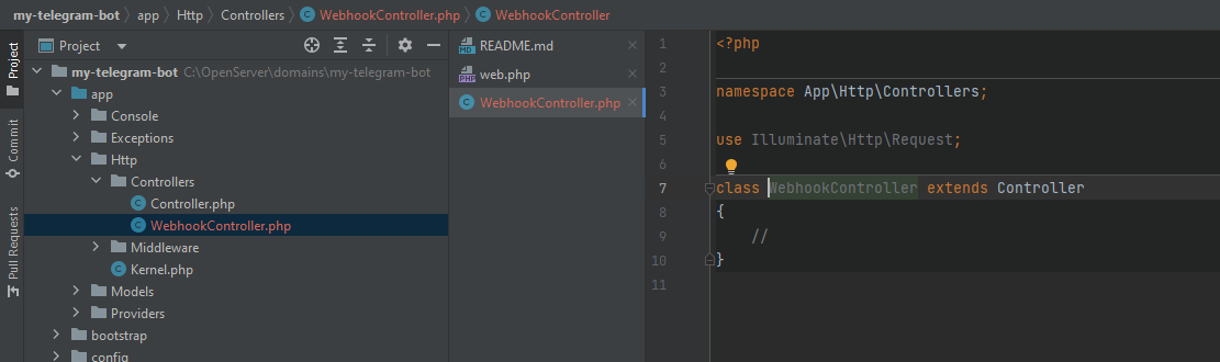 Созданный WebhookController