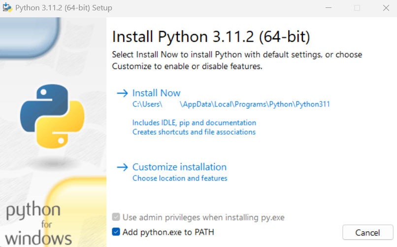 Поставьте галочку напротив Add python.exe to PATH, чтобы можно было запускать интерпретатор без указания полного пути до исполняемого файла при работе в командной строке