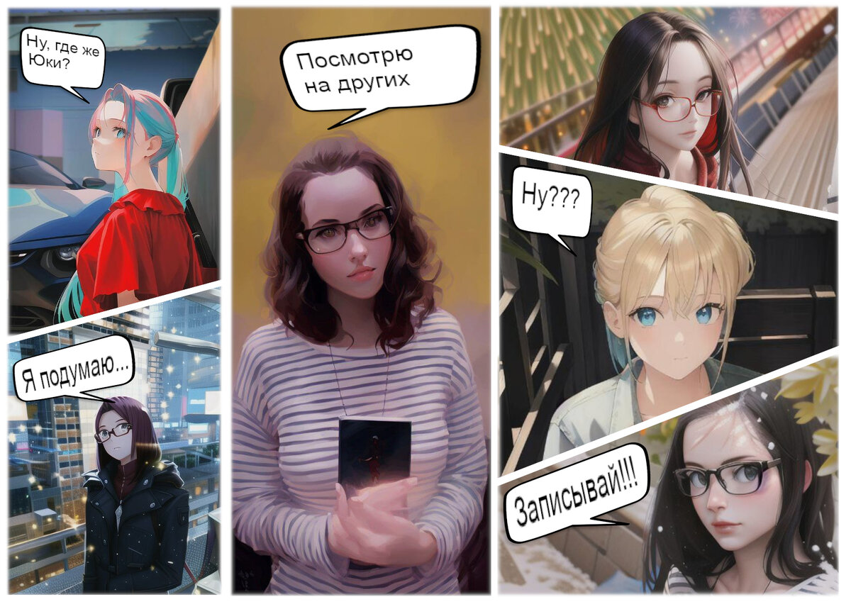 Манга о том, как Юки к тётушке Рысь на интервью собиралась. Коллаж автора канала