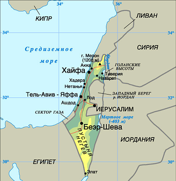 Подробная карта израиля