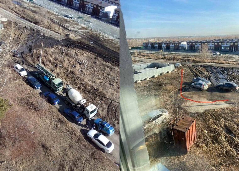    Курганцы пытались препятствовать проезду грузовой техники, которая разбивала их дорогу во дворе