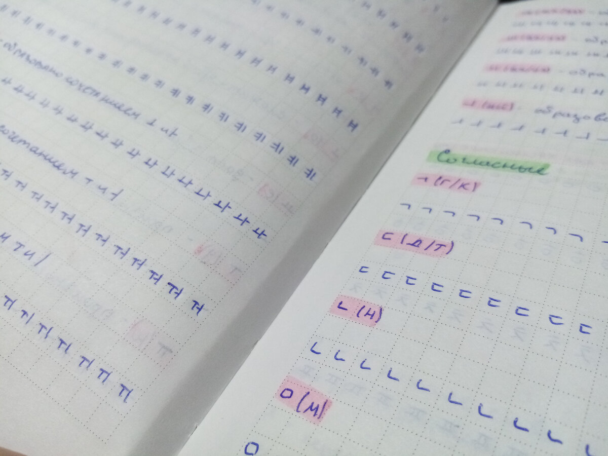 Завела тетрадку по корейскому языку. Это я алфавит учила~