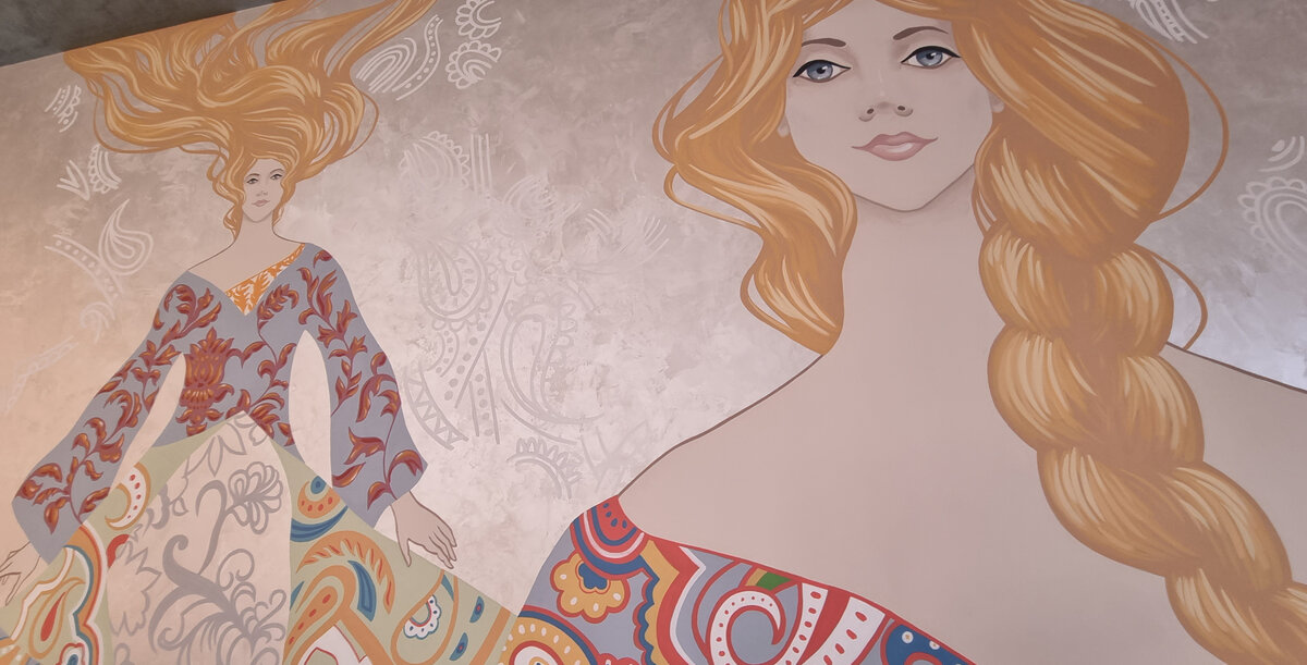 "Лапоть", интерьер, фрагмент настенной росписи