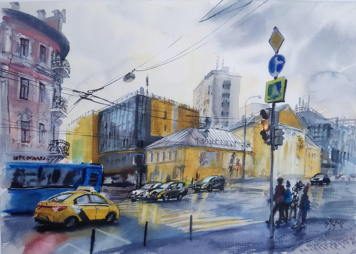 "Перекресток". Автор: Вассия Ризотто. На картине изображен перекресток Бауманской и Спартаковской улицы