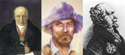 Александр Андреевич Баранов и Георг Антон Шеффер. В центре фрагмент рис. современной художницы Ольги Соколовой
