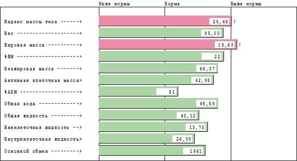 Графическая интерпретация данных биоимпедансного обследования