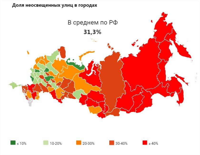 Карта яркости городов