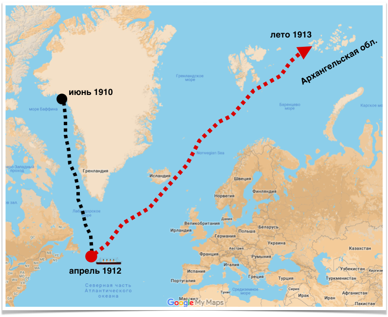 Маршрут Титаника 1912. Титаник путь следования на карте. Путь Титаника на карте и место его крушения.