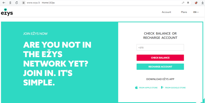 На сайте ezys.lt можно проверить состояние баланса и поменять тариф.
