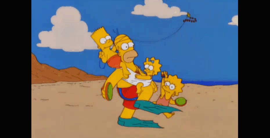 Симпсоны на пляже. Гомер на пляже. Барт и гомер на пляже. Caught dad