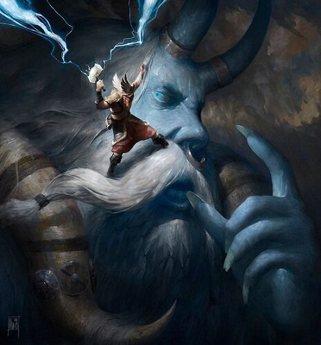 Тор убивает инеистого великана. Иллюстрация из открытых источников