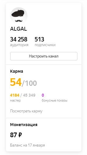 Статистика моего канала на сегодня.