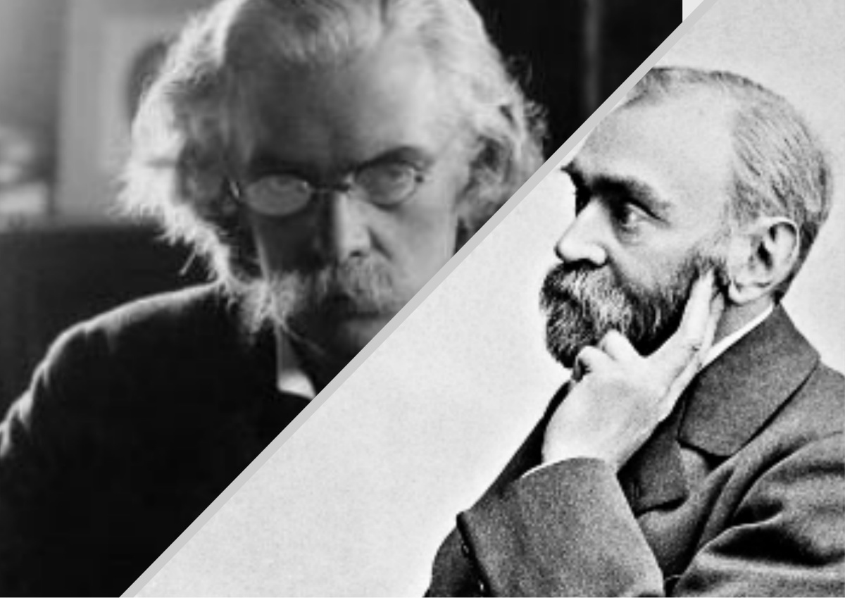 Брутальный очкарик это и есть выдающийся шведский математик Магнус Миттаг-Леффлер. Рядом великий Альфред Нобель.