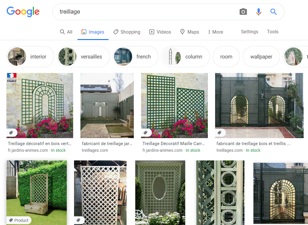 Такие результаты вам выдаст поисковик, если вы запросите трельяж на французском языке