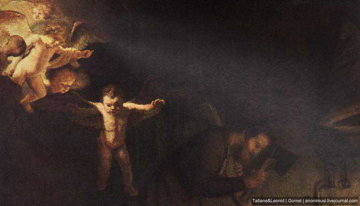 Рембрандт "Святое семейство и ангелы"  Rembrandt "The Holy Family and Angels"