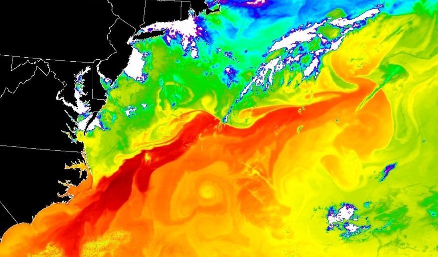 Гольфстрим новости. Гольфстрим тепловая карта. Гольфстрим тепловизором. Гольфстрим и глобальное потепление. Термическая карта Гольфстрима.
