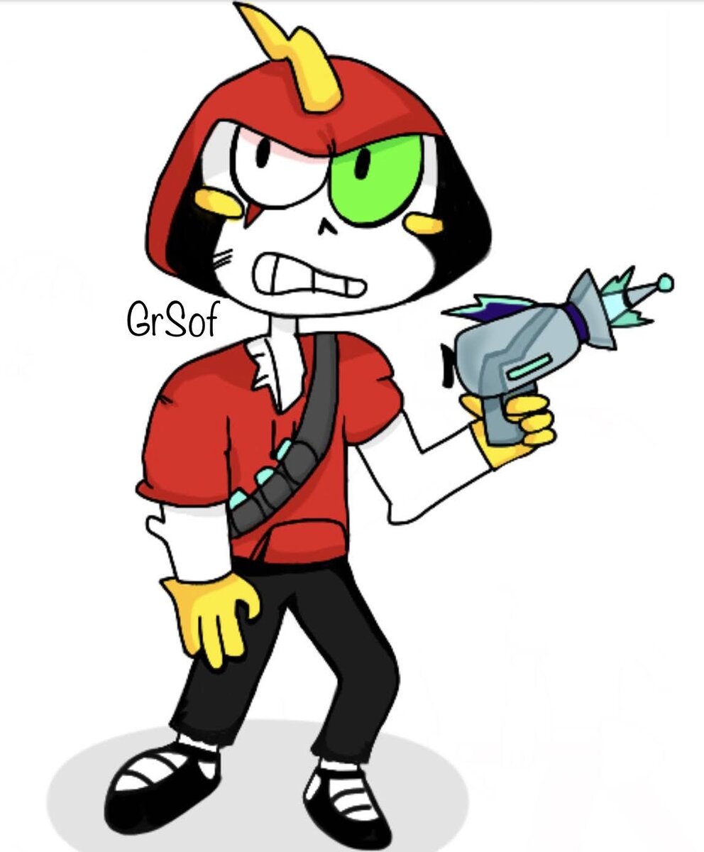 Он держит то самое оружие из серии «Особенный день» Дисастер Бластер 5000
