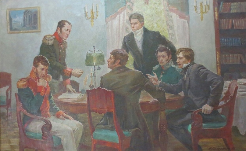 Совещание членов тайного общества. Картина современного художника