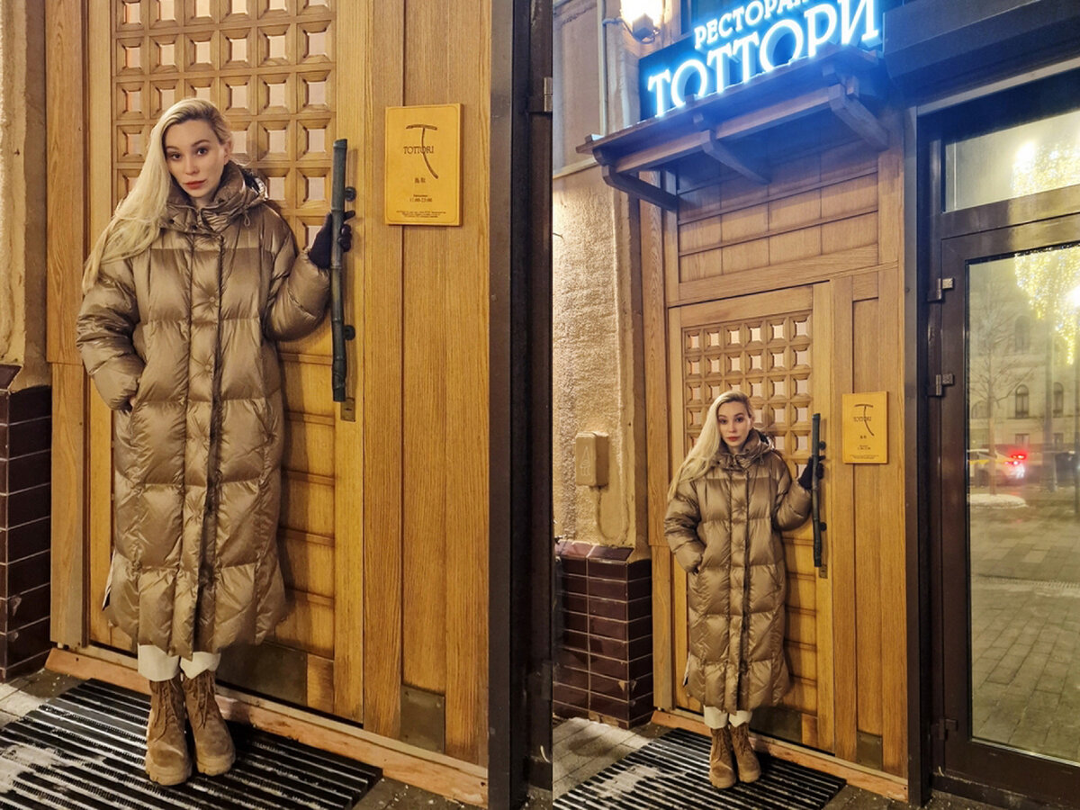 Неплохо пуховичок сочетается с дверью :)