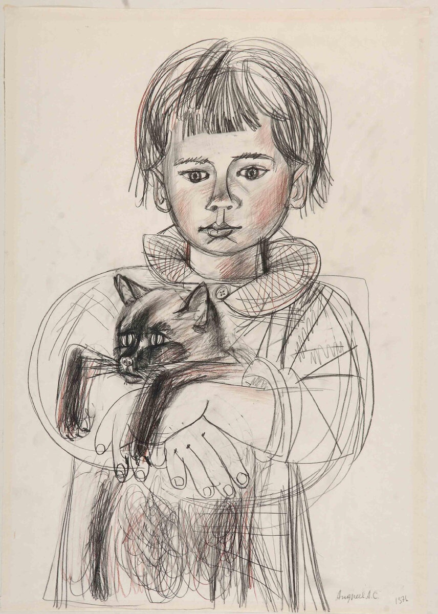 А. Андреев. Девочка с кошкой. 1976. Б.,кар.
