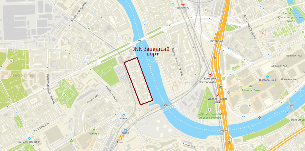 ЖК “Западный порт” на карте Москвы
