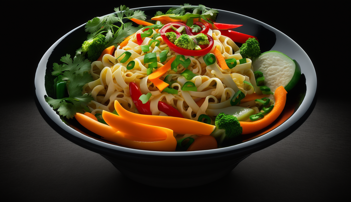 Вкусный рецепт салата из лапши, болгарского перца, моркови и кинзы