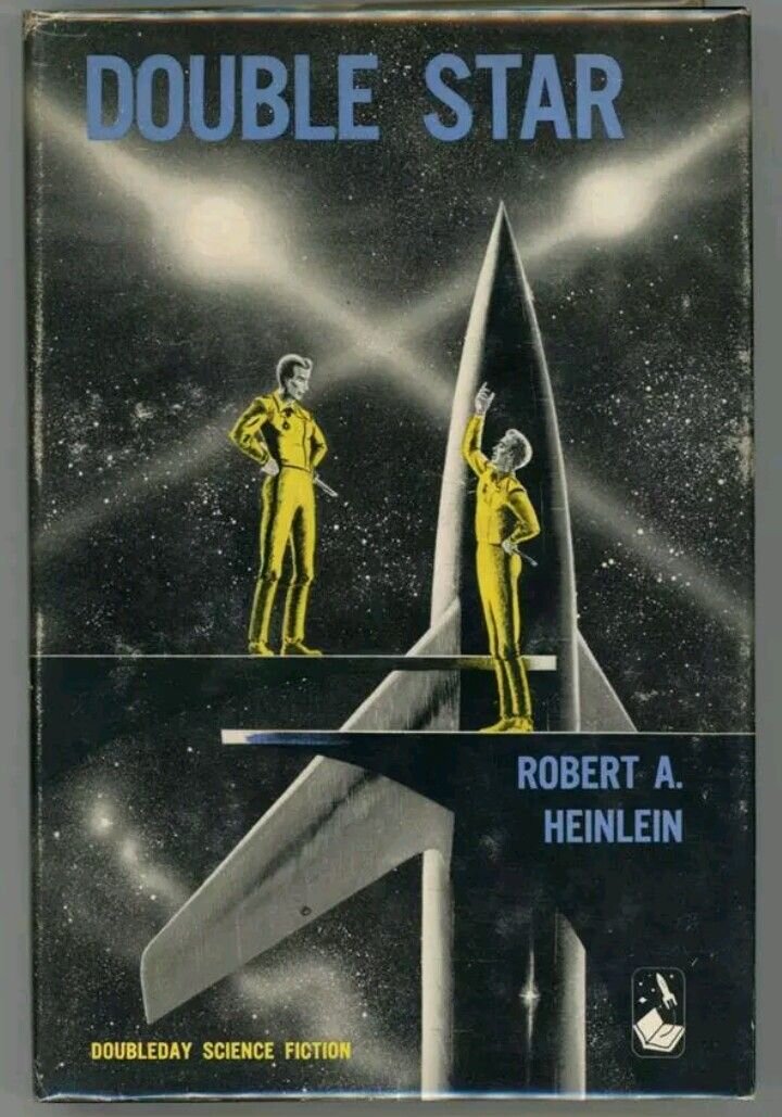 Рис. М. Хантера. Обложка первого книжного издания романа Роберта Хайнлайна "Двойная звезда". Изображение взято из открытых источников