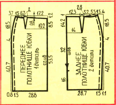 Схема выкройки юбки 56р-р пунктирная линия, 58 р-р сплошная линия