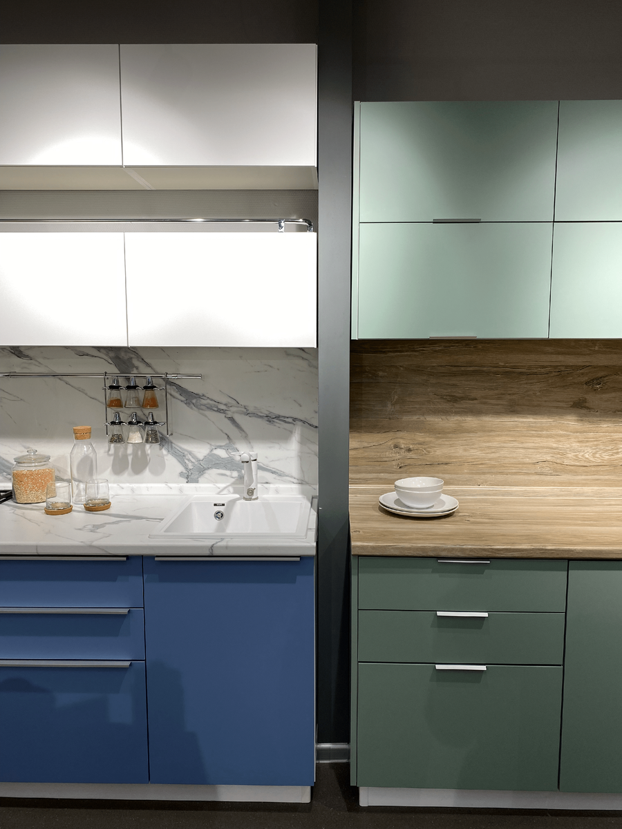 Кухни: Фьюжн-01 Silky Blue/Silky White, Фьюжн-01 Silky Mint