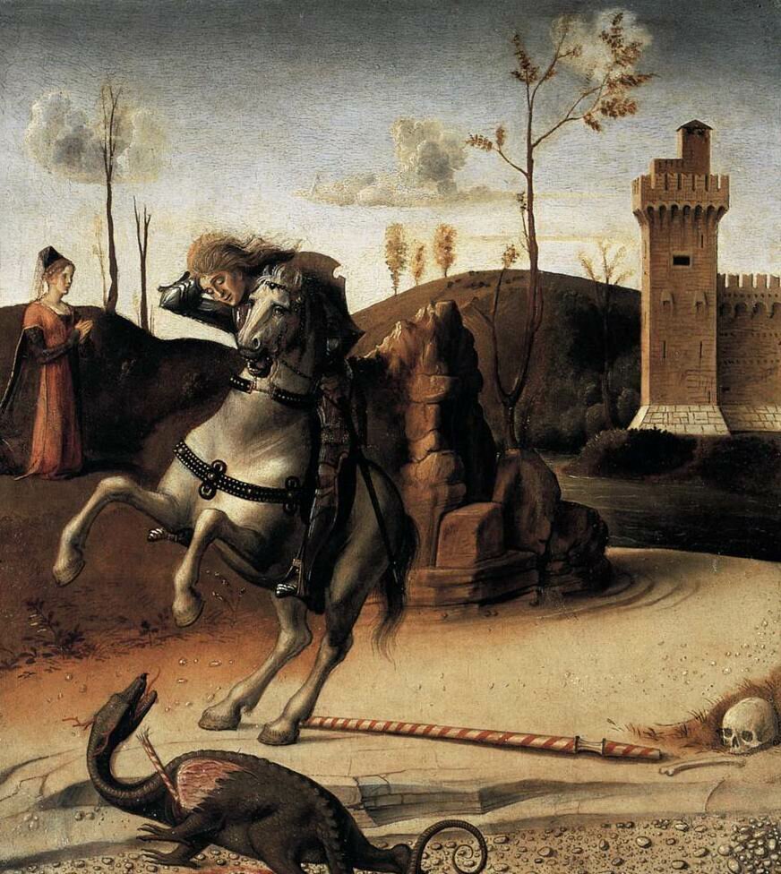 Святой Георгий побеждает дракона. Кстати, не заметили ли вы на картине "кремлевские ласточки" и прочие атрибуты Москвы?