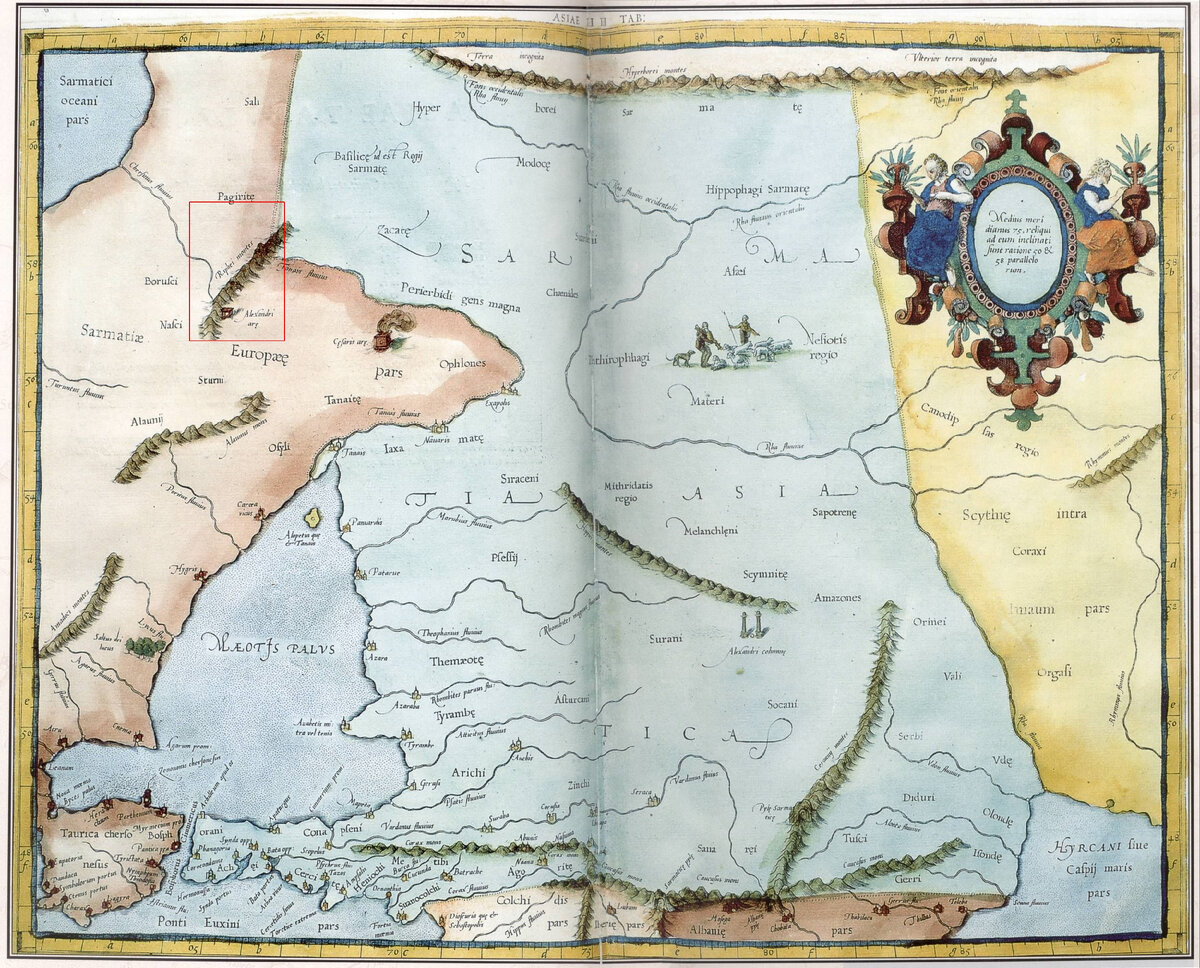 (карта Меркатора по Птолемею, Рипеи в прямоугольнике)