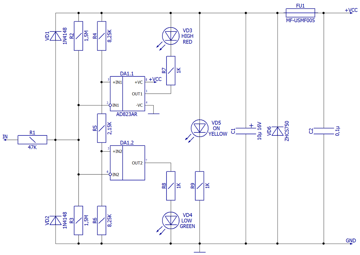 Схема электрическая принципиальная логического пробника
