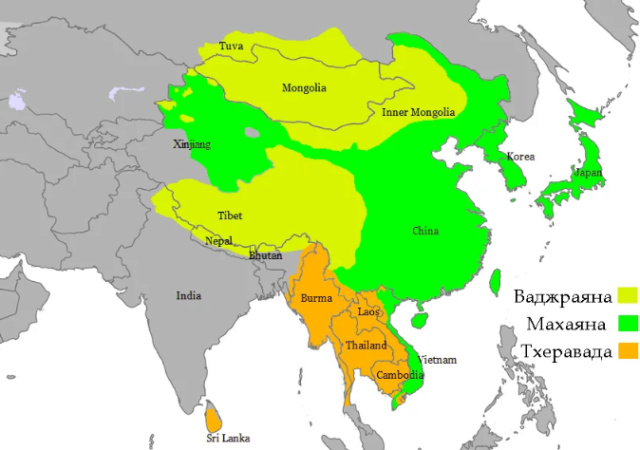 Карта распространения буддизма. Картинка взята из интернета