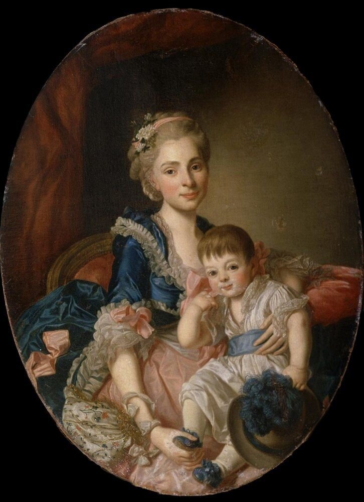 Неизвестный художник. Портрет княгини Натальи Петровны Голицыной с сыном, конец 1760-х 